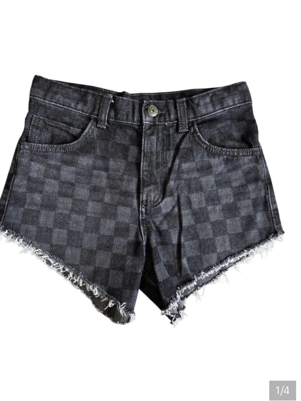 Wrangler Black Checkerboard Checker Print Denim Cutoff Shorts 26